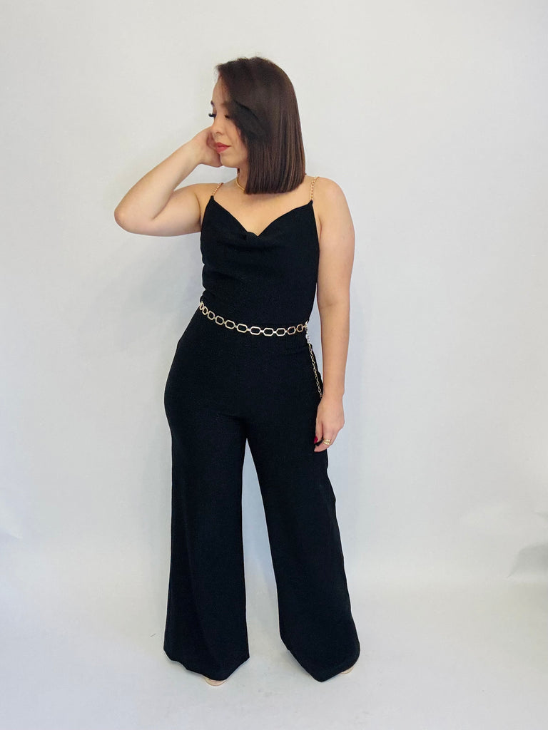 BLACK GLITTER JUMPSUIT